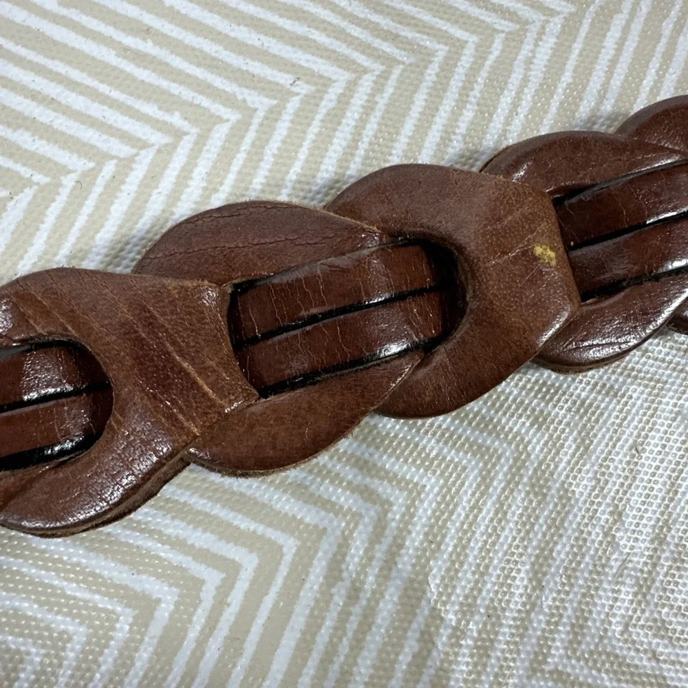 Looped Genuine Leather Belt Womens Med‎ Braided Brown (36.5 Inches) Brass Buckle